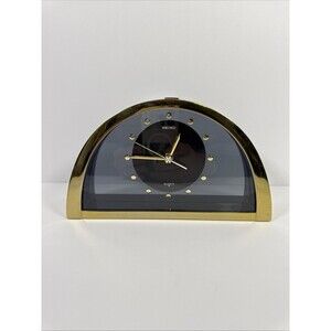 Vintage Seiko Bellcore Half Moon Quartz Clock Desk Mantle Gold Tone Black